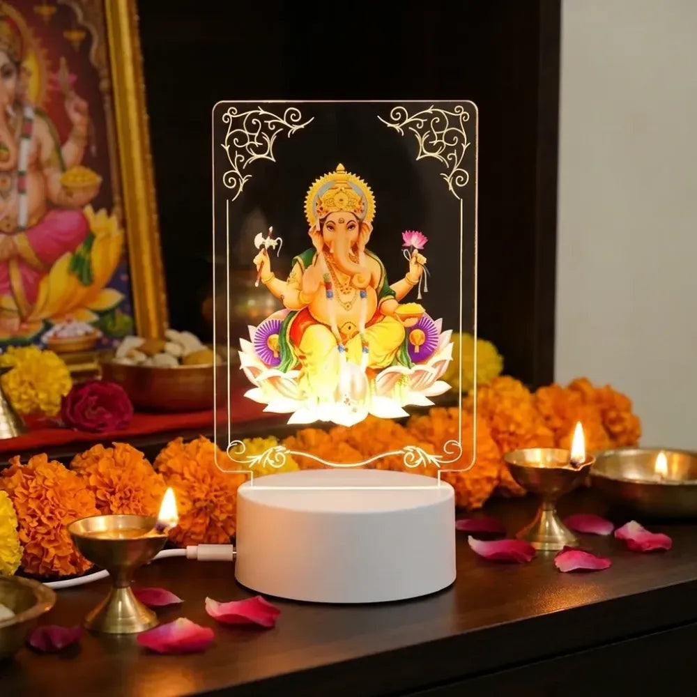 3d lord ganesh led night light - usb powered acrylic desk lamp - home improvement