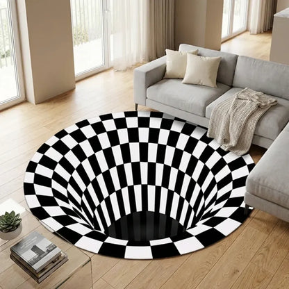 3d round black & white check carpet