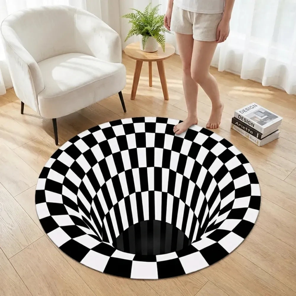3d round black & white check carpet
