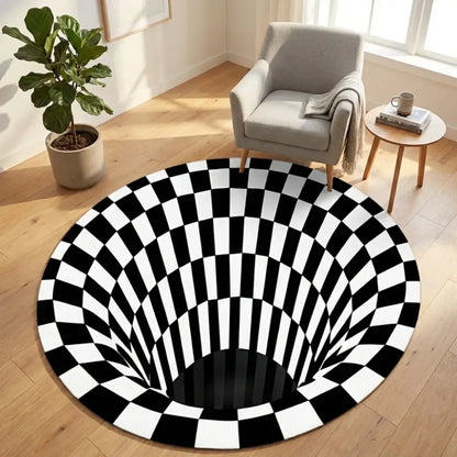3d round black & white check carpet