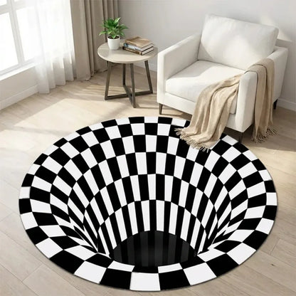 3d round black & white check carpet
