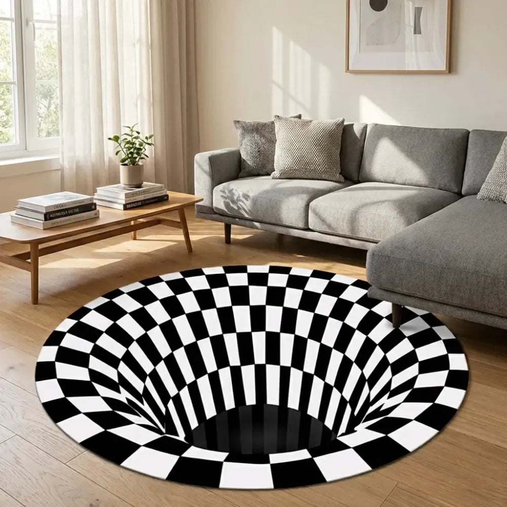 3d round black & white check carpet