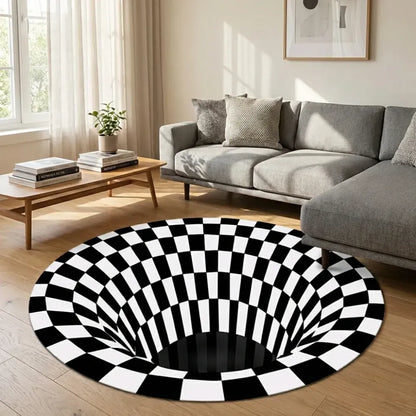 3d round black & white check carpet