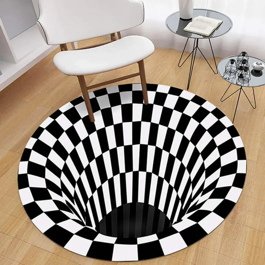 3d round black & white check carpet
