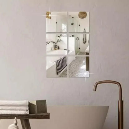 4 big square silver 3d acrylic mirror wall sticker
