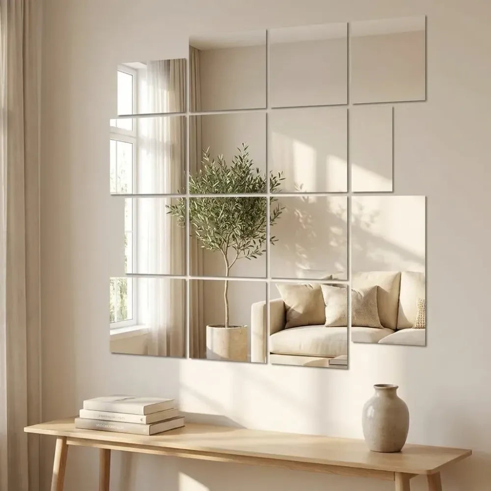 4 big square silver 3d acrylic mirror wall sticker