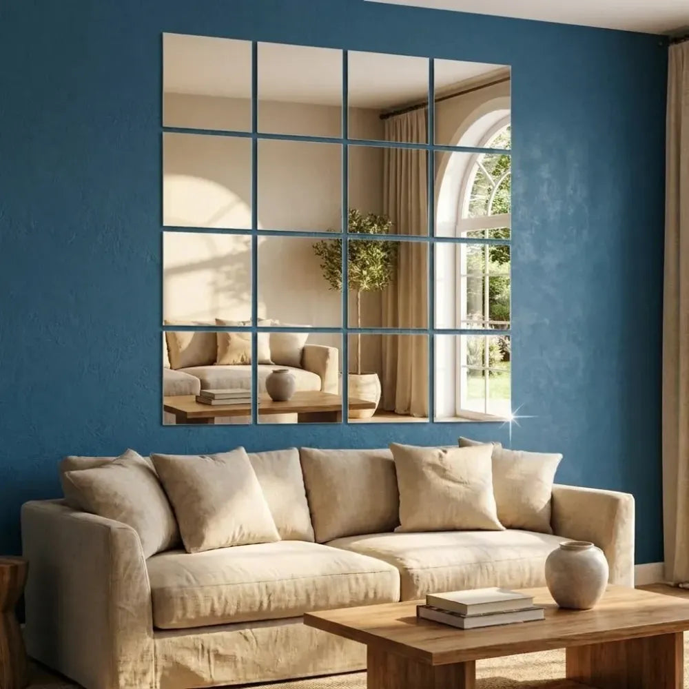 4 big square silver 3d acrylic mirror wall sticker