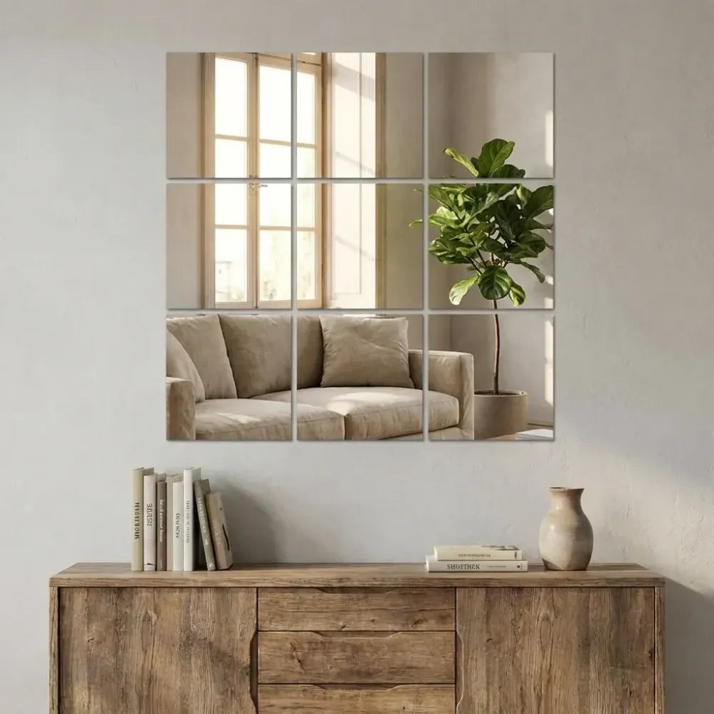 4 big square silver 3d acrylic mirror wall sticker