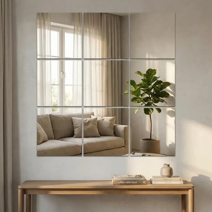 4 big square silver 3d acrylic mirror wall sticker