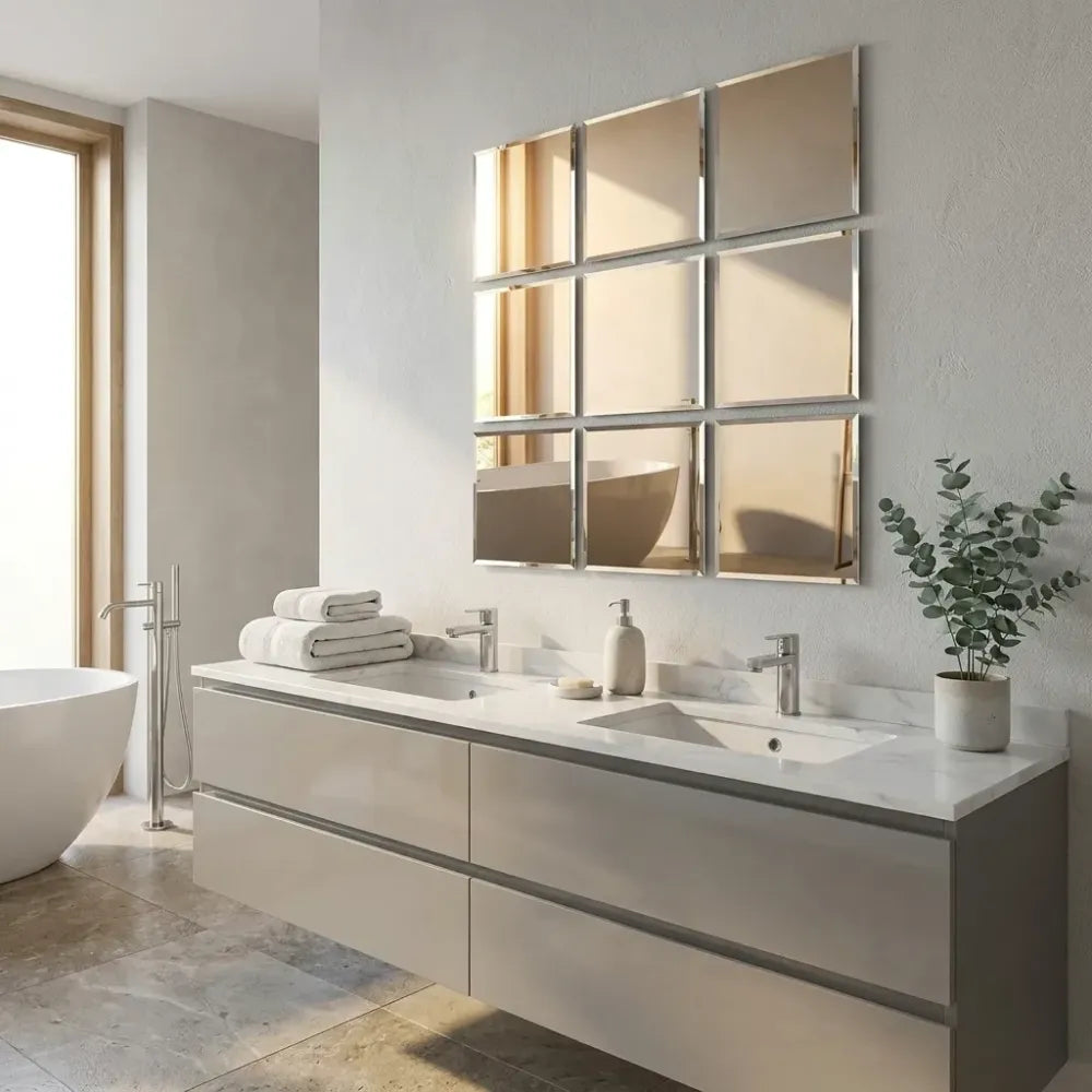 4 big square silver 3d acrylic mirror wall sticker