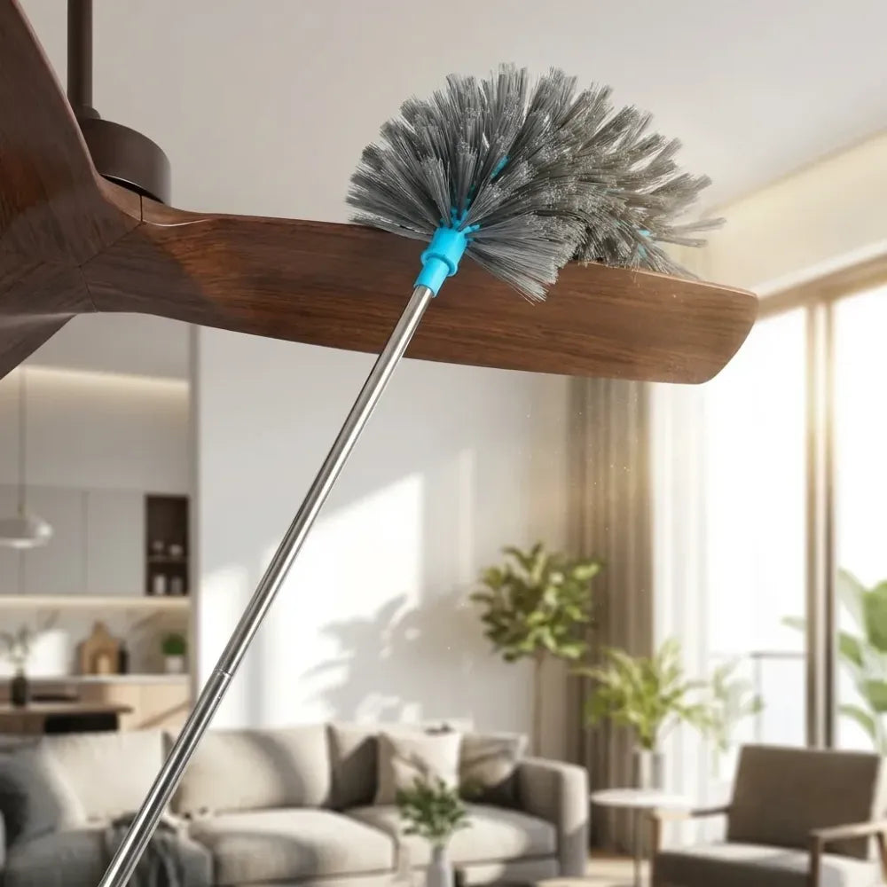 4021 cobweb brush with stainless steel strong long extendable handle for dusting ceiling cleaning lights fans webs