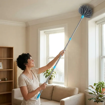 4021 cobweb brush with stainless steel strong long extendable handle for dusting ceiling cleaning lights fans webs