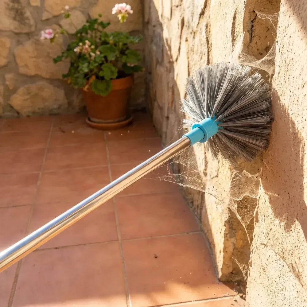 4021 cobweb brush with stainless steel strong long extendable handle for dusting ceiling cleaning lights fans webs