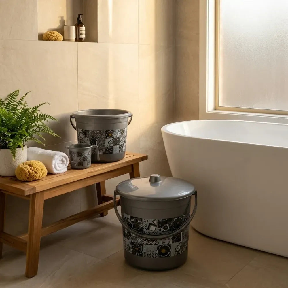 4050 large capacity plastic bathroom set of 7pieces (1pc big tub 1pc bucket1pc dustbin mug soap case dustpan stool)