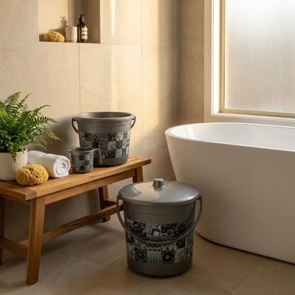 4050 large capacity plastic bathroom set of 7pieces (1pc big tub 1pc bucket1pc dustbin mug soap case dustpan stool)