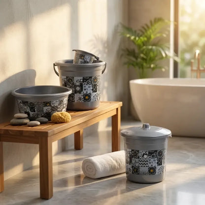 4050 large capacity plastic bathroom set of 7pieces (1pc big tub 1pc bucket1pc dustbin mug soap case dustpan stool)