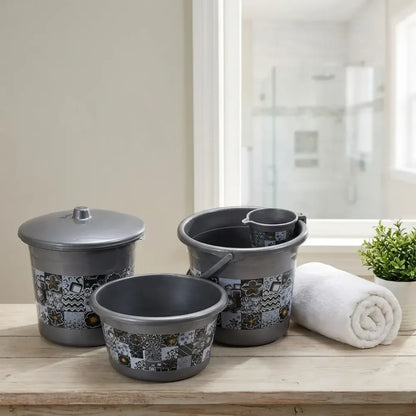 4050 large capacity plastic bathroom set of 7pieces (1pc big tub 1pc bucket1pc dustbin mug soap case dustpan stool)