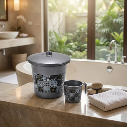 4050 large capacity plastic bathroom set of 7pieces (1pc big tub 1pc bucket1pc dustbin mug soap case dustpan stool)