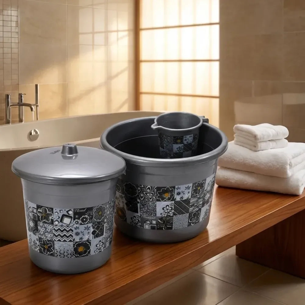 4050 large capacity plastic bathroom set of 7pieces (1pc big tub 1pc bucket1pc dustbin mug soap case dustpan stool)