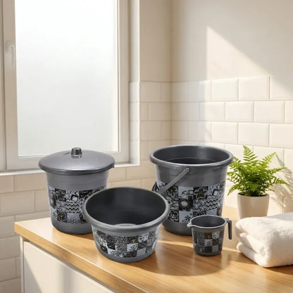 4050 large capacity plastic bathroom set of 7pieces (1pc big tub 1pc bucket1pc dustbin mug soap case dustpan stool)