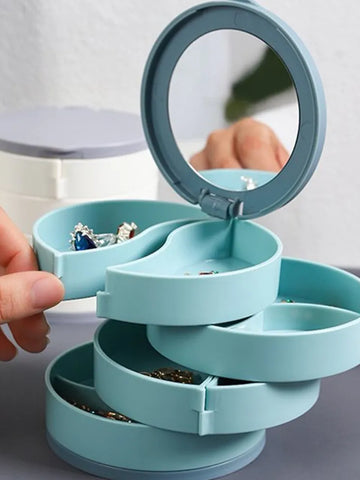 4083 4 Layers Jewellery Box 360 Degree Rotating Jewelry Box Jewelry And Earring Organizer Box With Mirror Accessory Storage Box Travel Decor Portable Jewelry Case Ornaments Storage Box Necklace Jewelry Organizer Jewelry Organizer Box