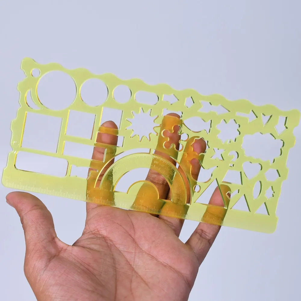 4085 clear green circle triangle square rectangle template drawing ruler scale suitable for school use (2pc) home