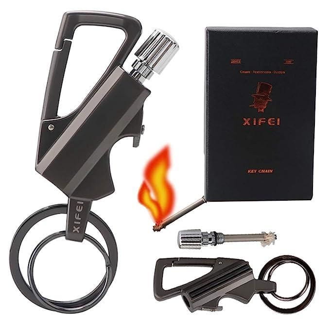 Keychain bottle opener and matchstick fire