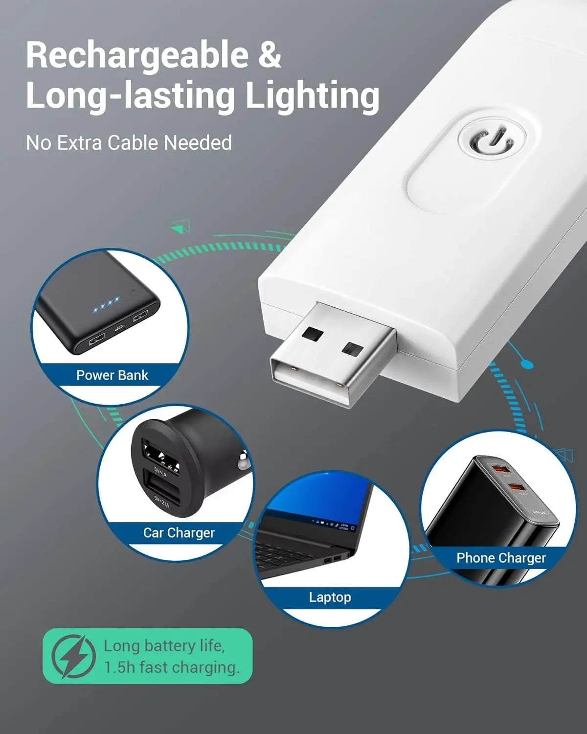 Usb rechargeable book reading light with brightness adjustable for eye-protection