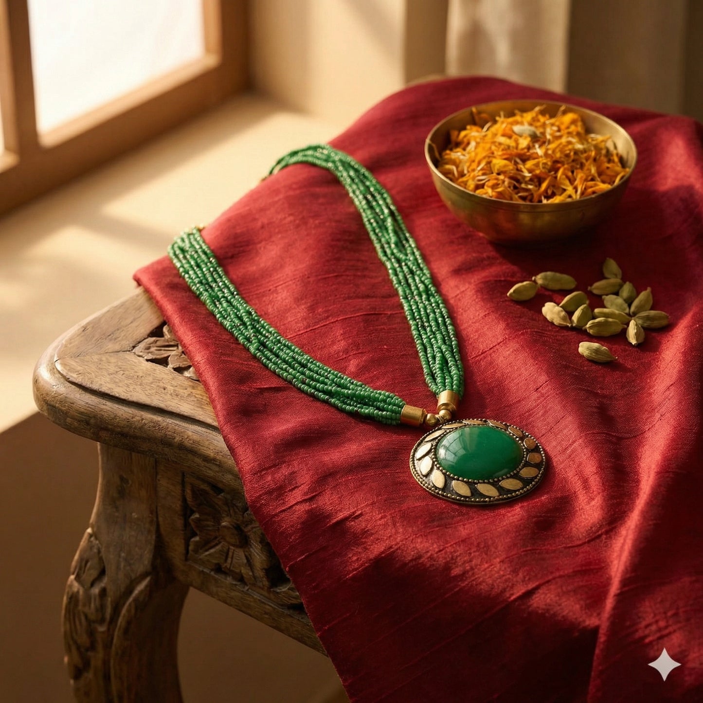 Oxidised Green Beaded Necklace