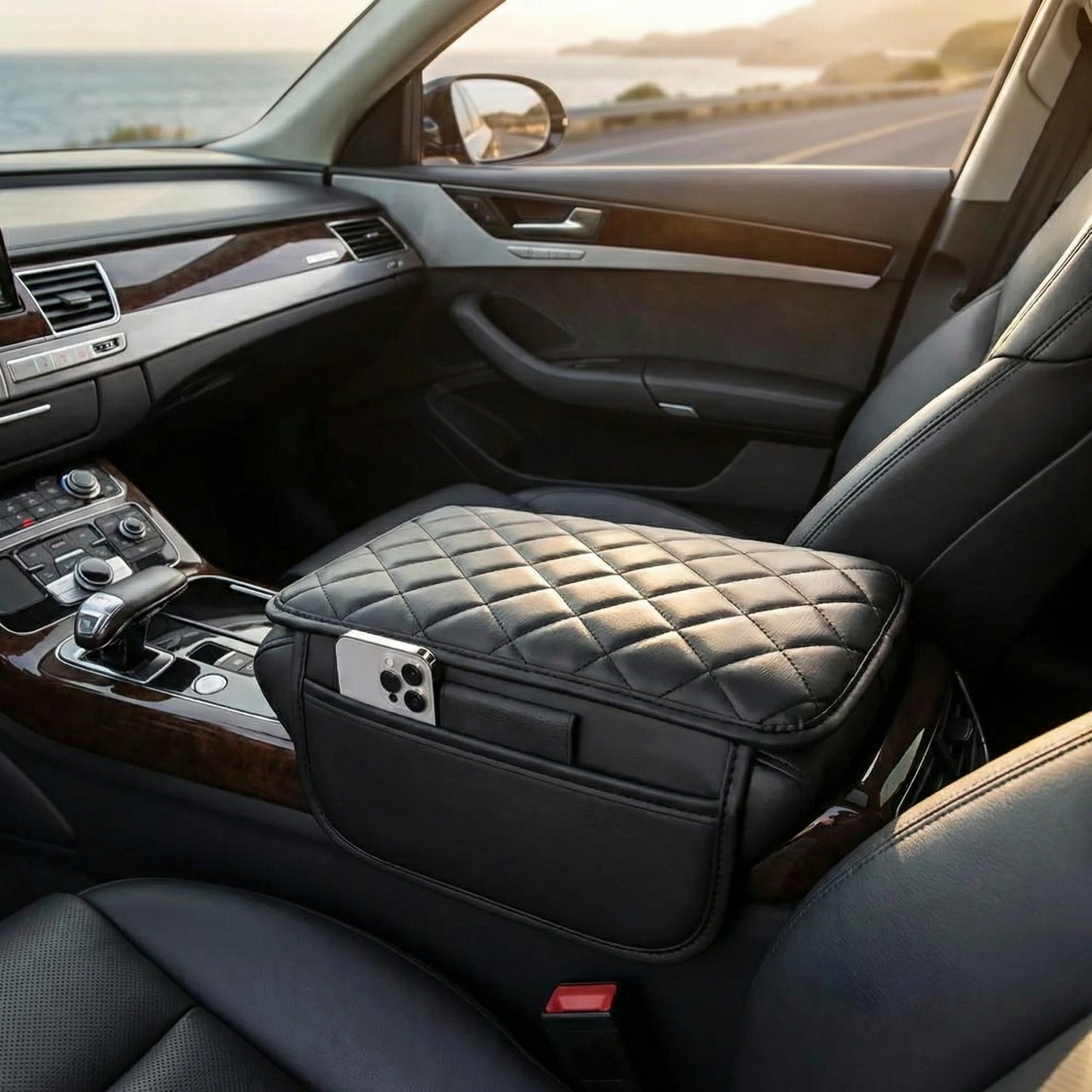 Leather Waterproof Armrest Seat Box Cover Pad Protector