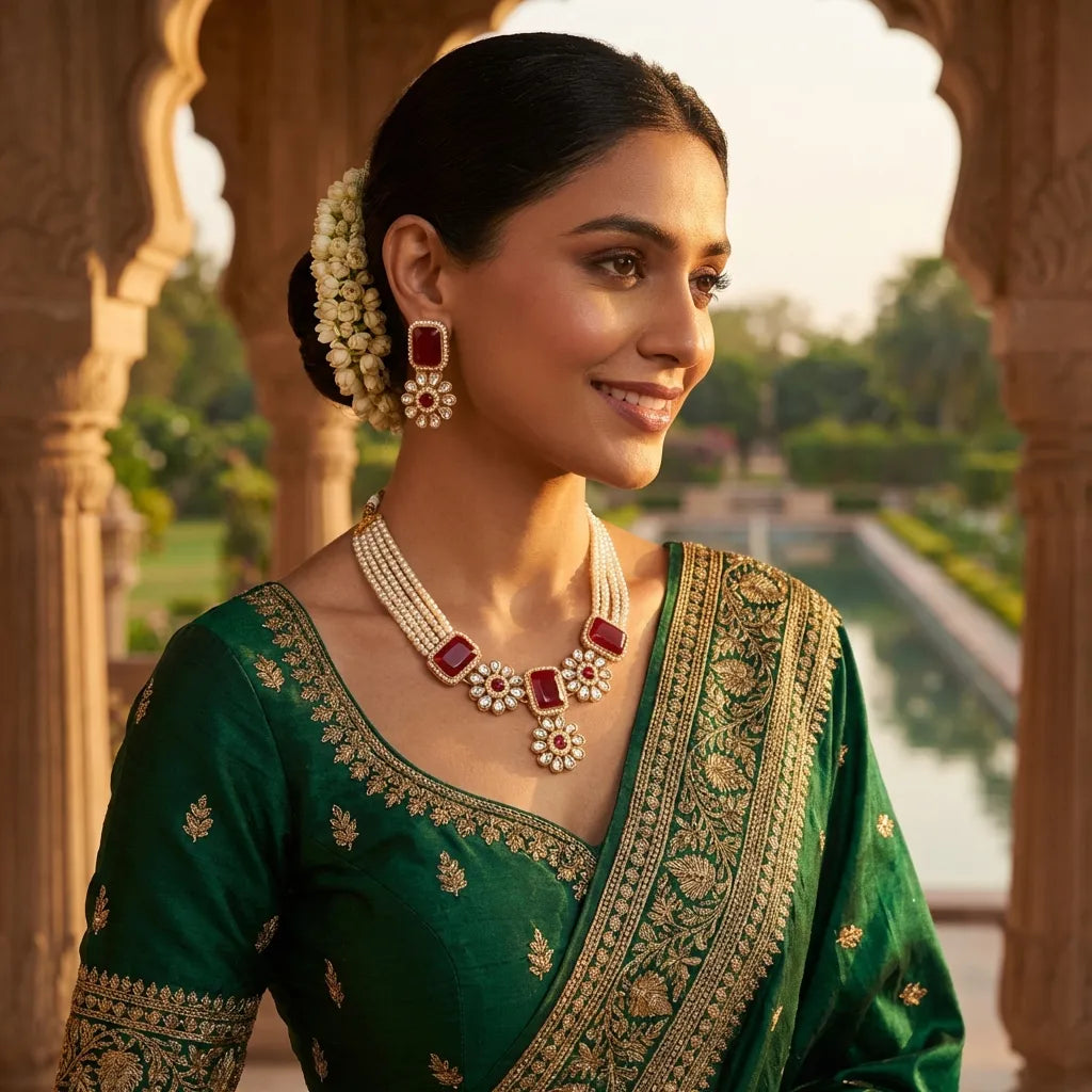 Red Stone Kundan Choker Necklace Set