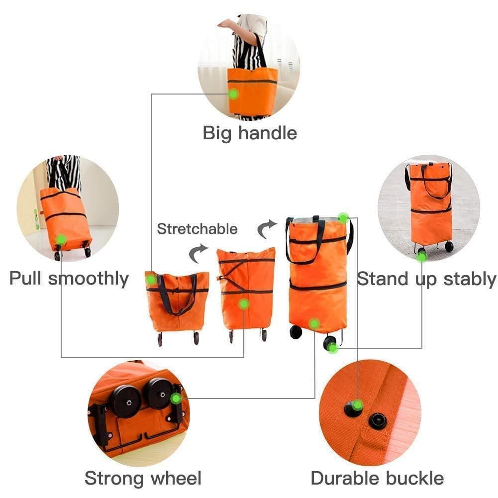 Foldable light weight polyester shopping trolley bag for vegetables grocery travel dual wheel waterproof (multicolor)
