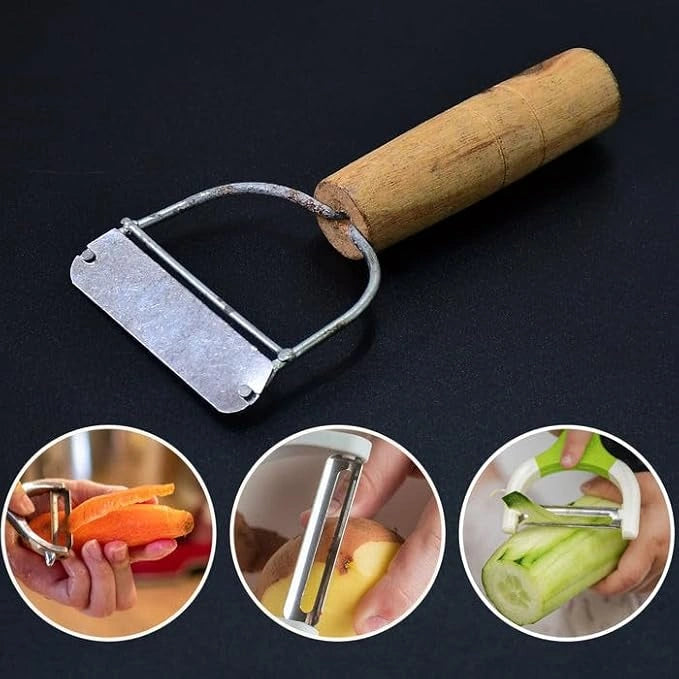 Wooden handle vegetable peeler