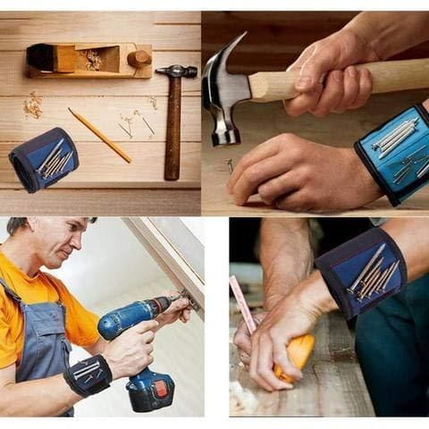 Magnetic wrist band for holding small metal accessories & tools