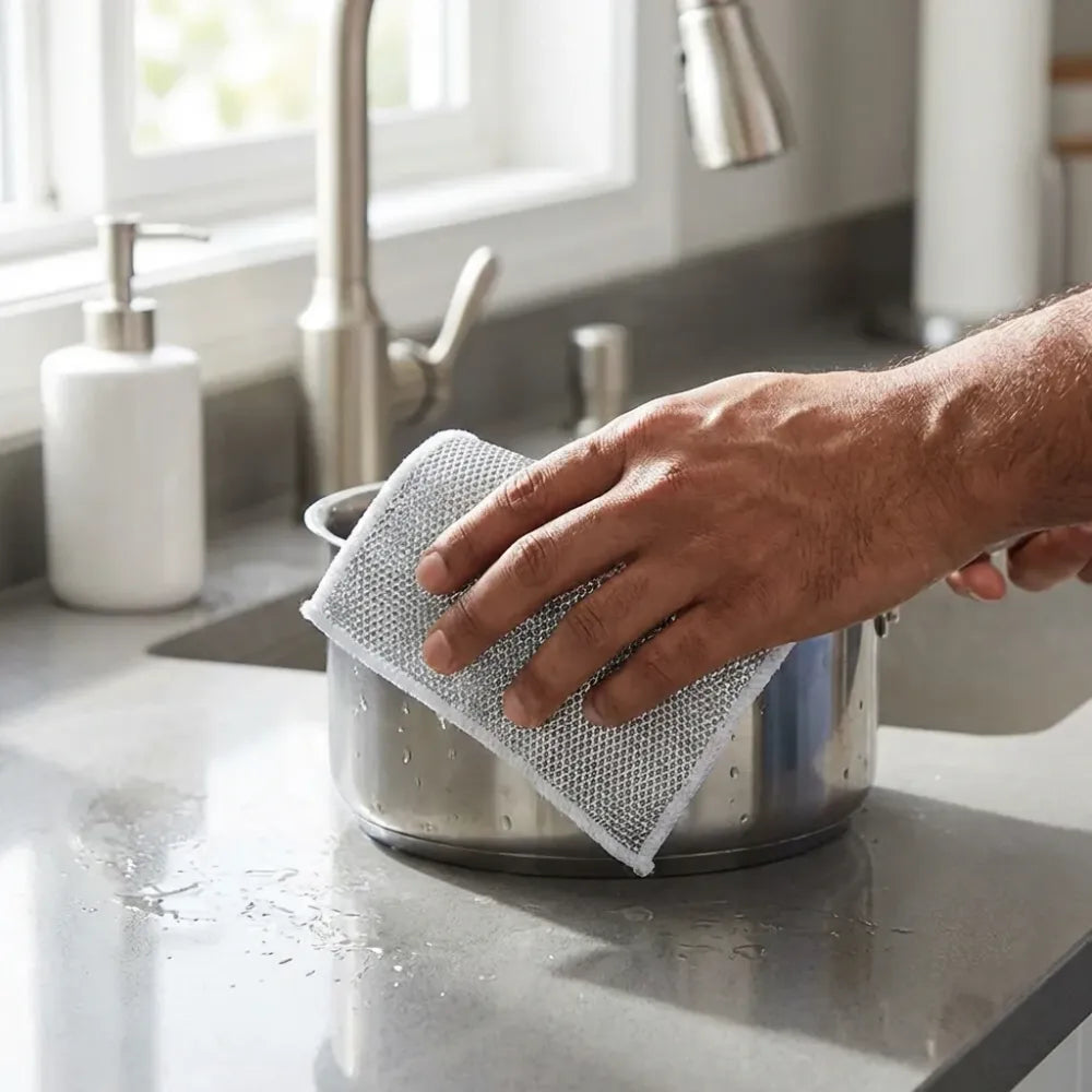 5564 double-sided multipurpose microfiber cloths stainless steel scrubber non-scratch wire dishcloth durable kitchen