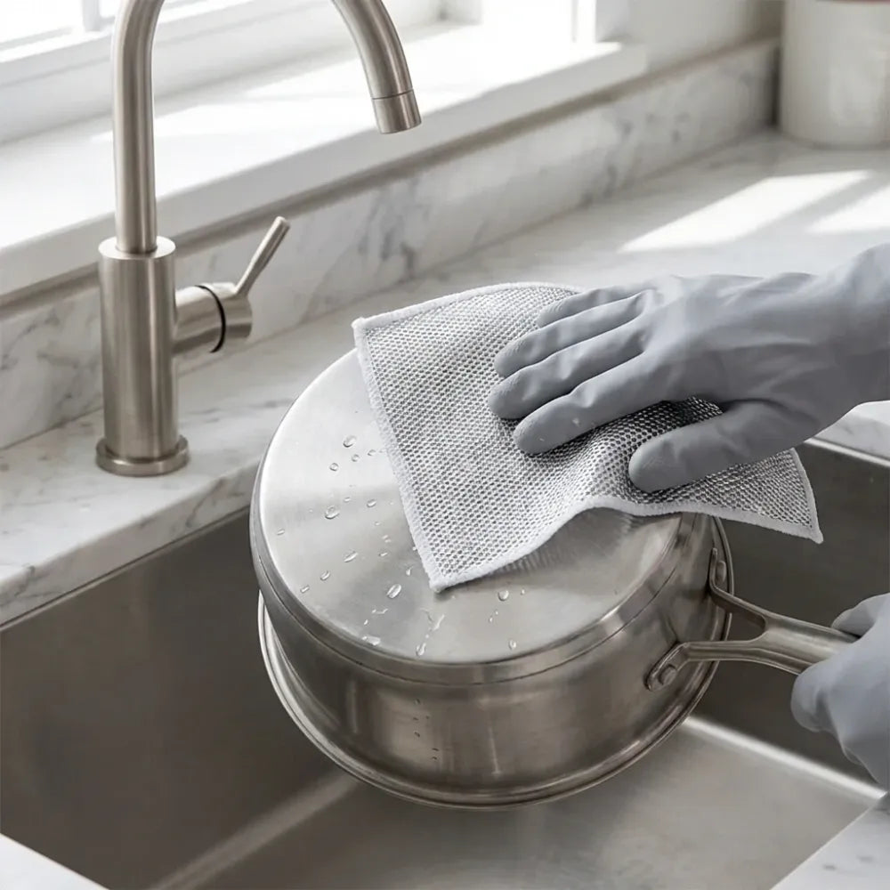 5564 double-sided multipurpose microfiber cloths stainless steel scrubber non-scratch wire dishcloth durable kitchen