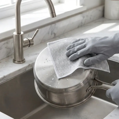 5564 double-sided multipurpose microfiber cloths stainless steel scrubber non-scratch wire dishcloth durable kitchen