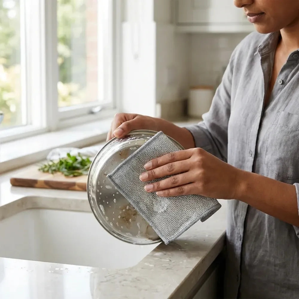 5564 double-sided multipurpose microfiber cloths stainless steel scrubber non-scratch wire dishcloth durable kitchen