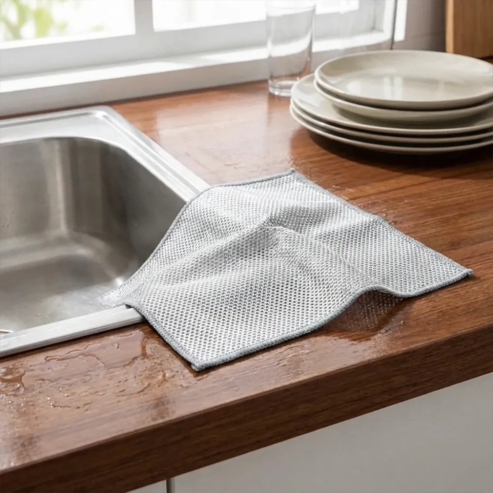 5564 double-sided multipurpose microfiber cloths stainless steel scrubber non-scratch wire dishcloth durable kitchen