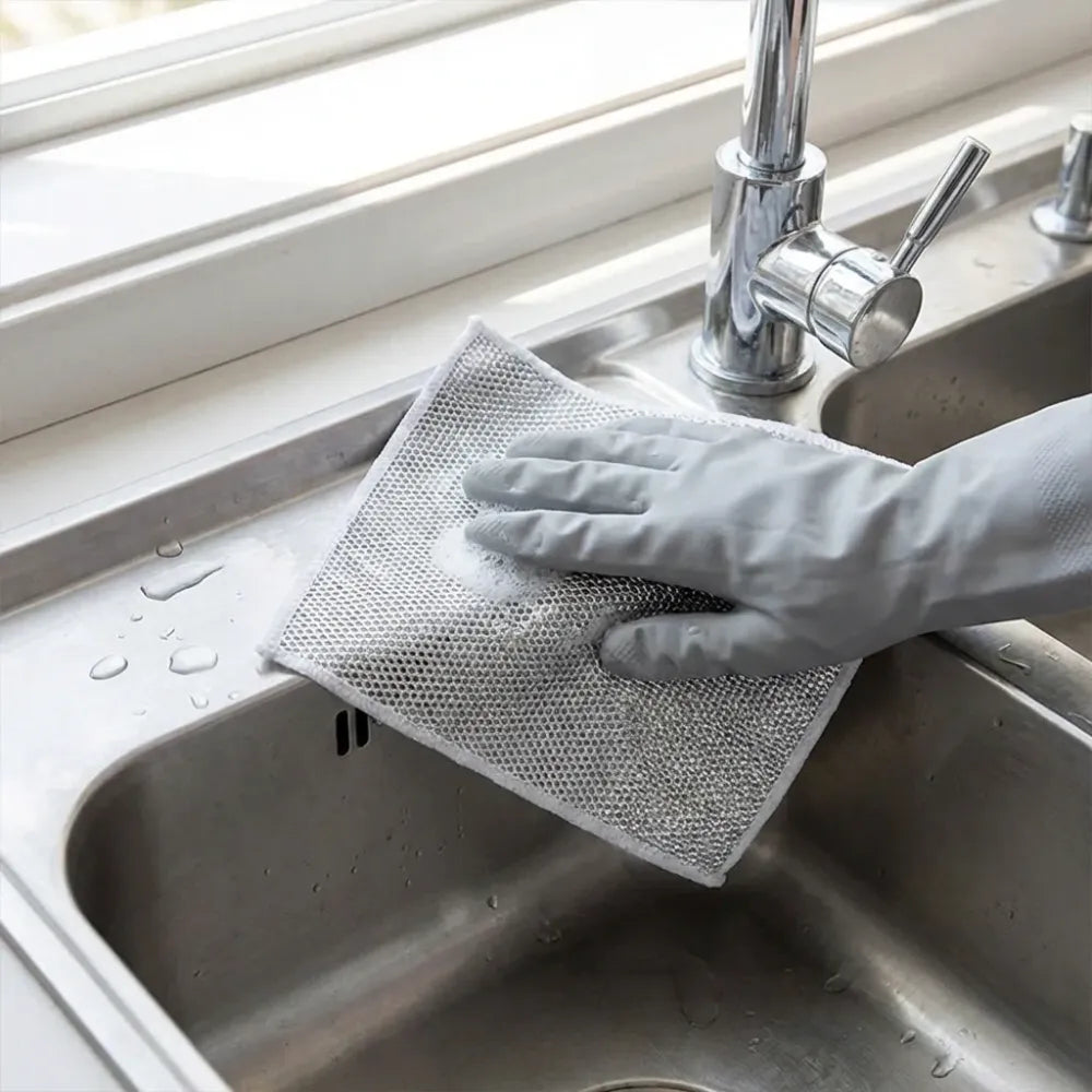 5564 double-sided multipurpose microfiber cloths stainless steel scrubber non-scratch wire dishcloth durable kitchen