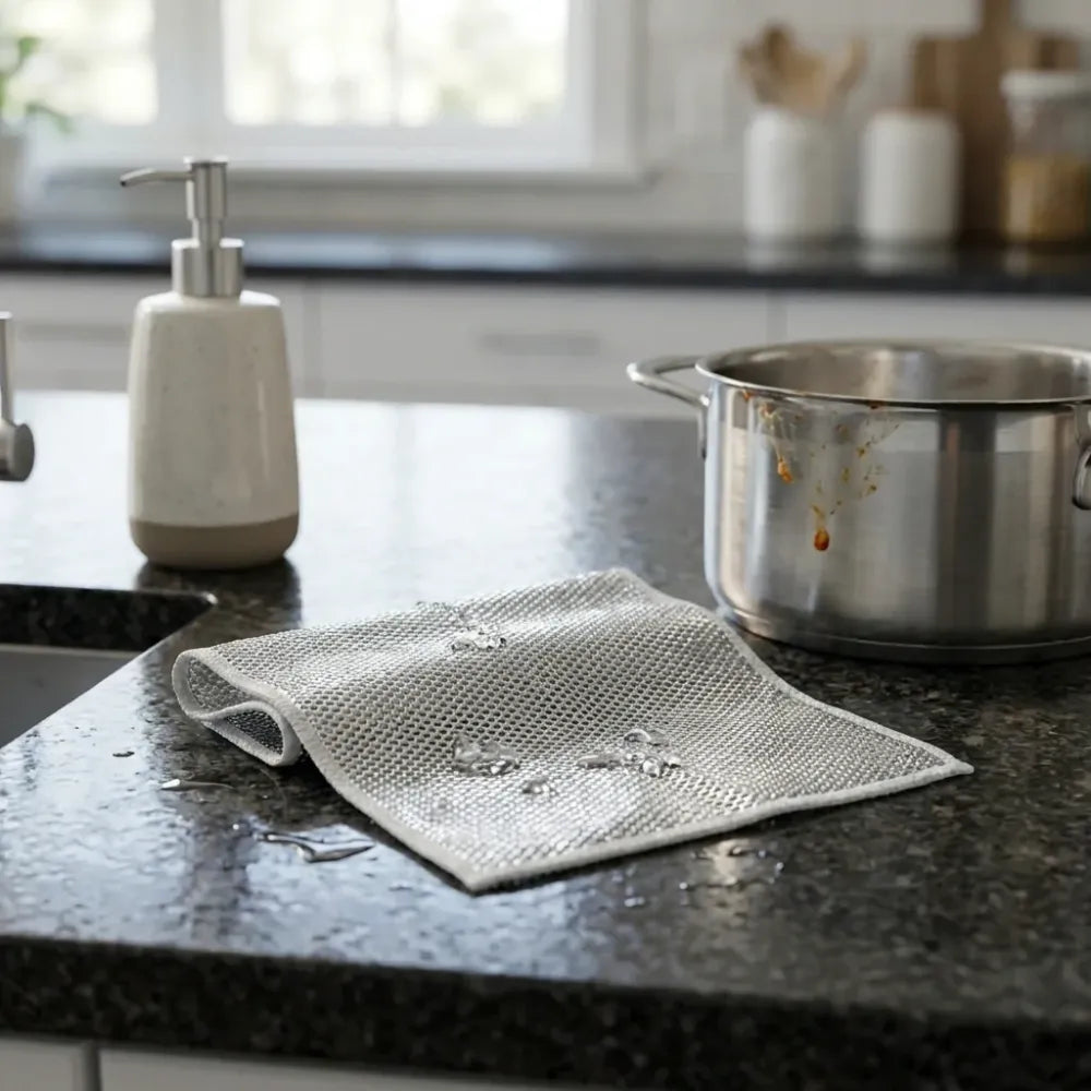 5564 double-sided multipurpose microfiber cloths stainless steel scrubber non-scratch wire dishcloth durable kitchen
