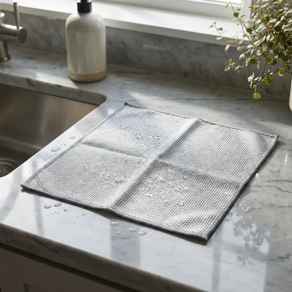 5564 double-sided multipurpose microfiber cloths stainless steel scrubber non-scratch wire dishcloth durable kitchen