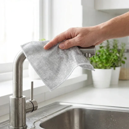 5564 double-sided multipurpose microfiber cloths stainless steel scrubber non-scratch wire dishcloth durable kitchen