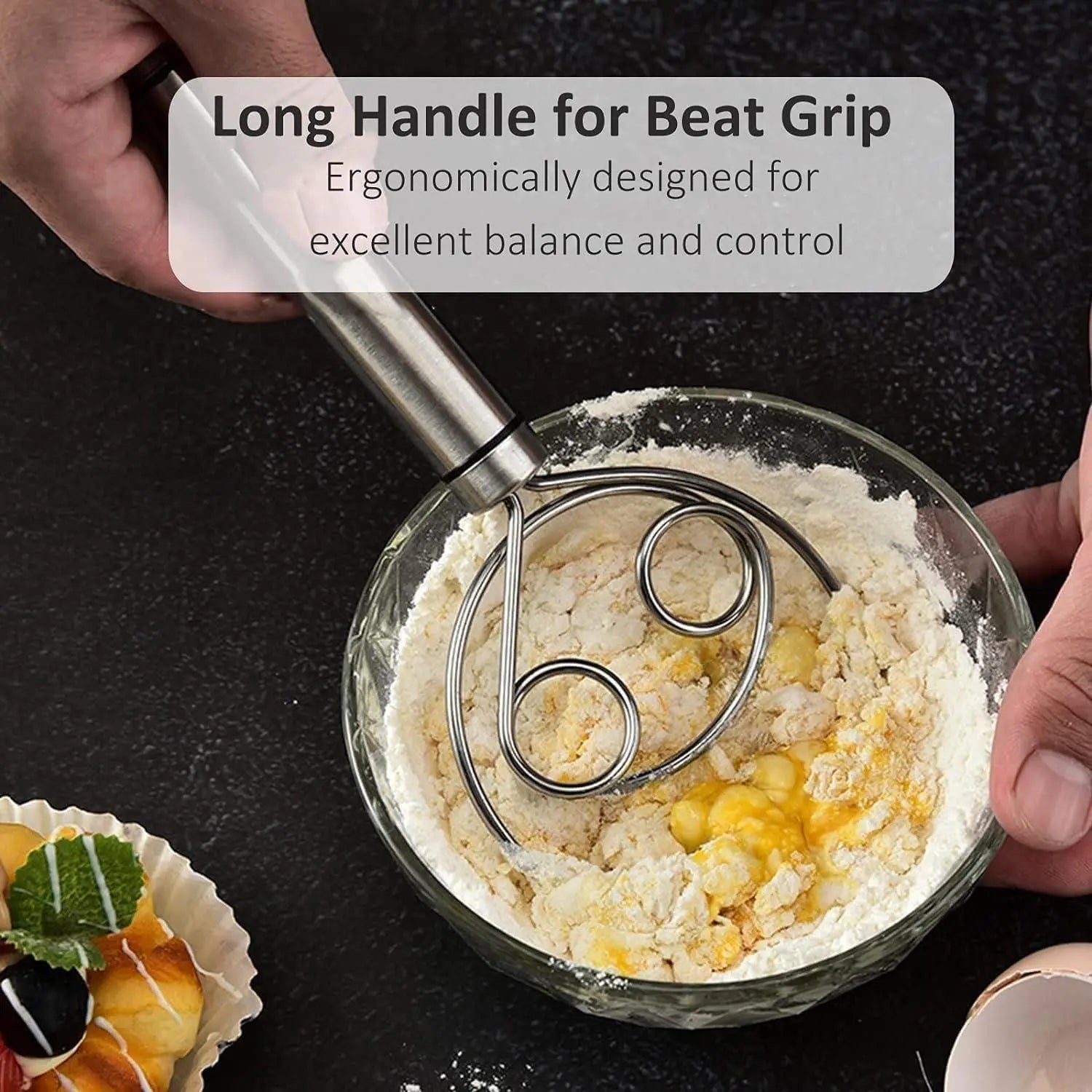 Stainless steel dough whisk