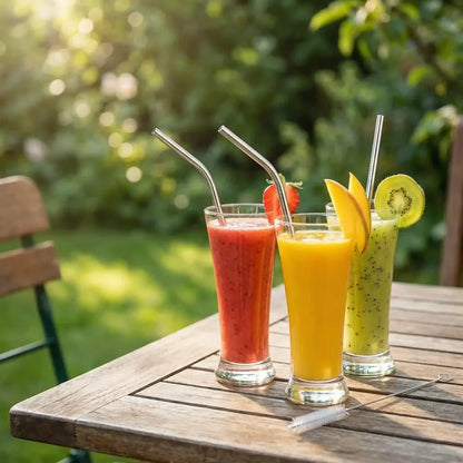 579 set of 4 stainless steel straws brush (2 straight 2 bent 1 brush) - kitchen tool