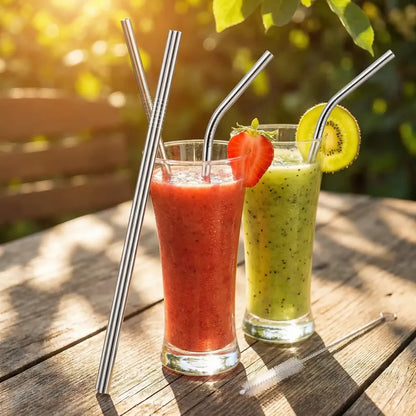 579 set of 4 stainless steel straws brush (2 straight 2 bent 1 brush) - kitchen tool