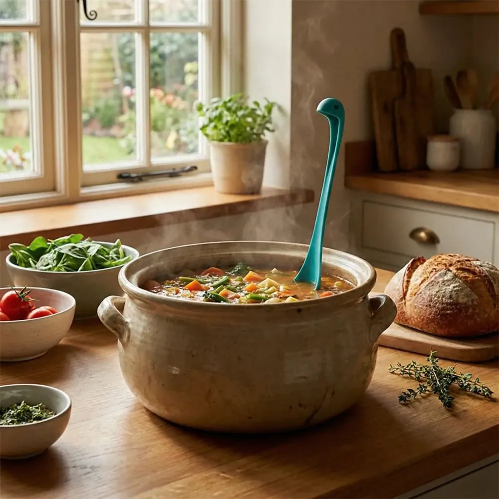 5871 soup spoon creative long handle standing loch ness monster colander dinnerware cooking tools kitchen accessories
