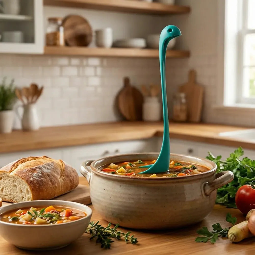 5871 soup spoon creative long handle standing loch ness monster colander dinnerware cooking tools kitchen accessories