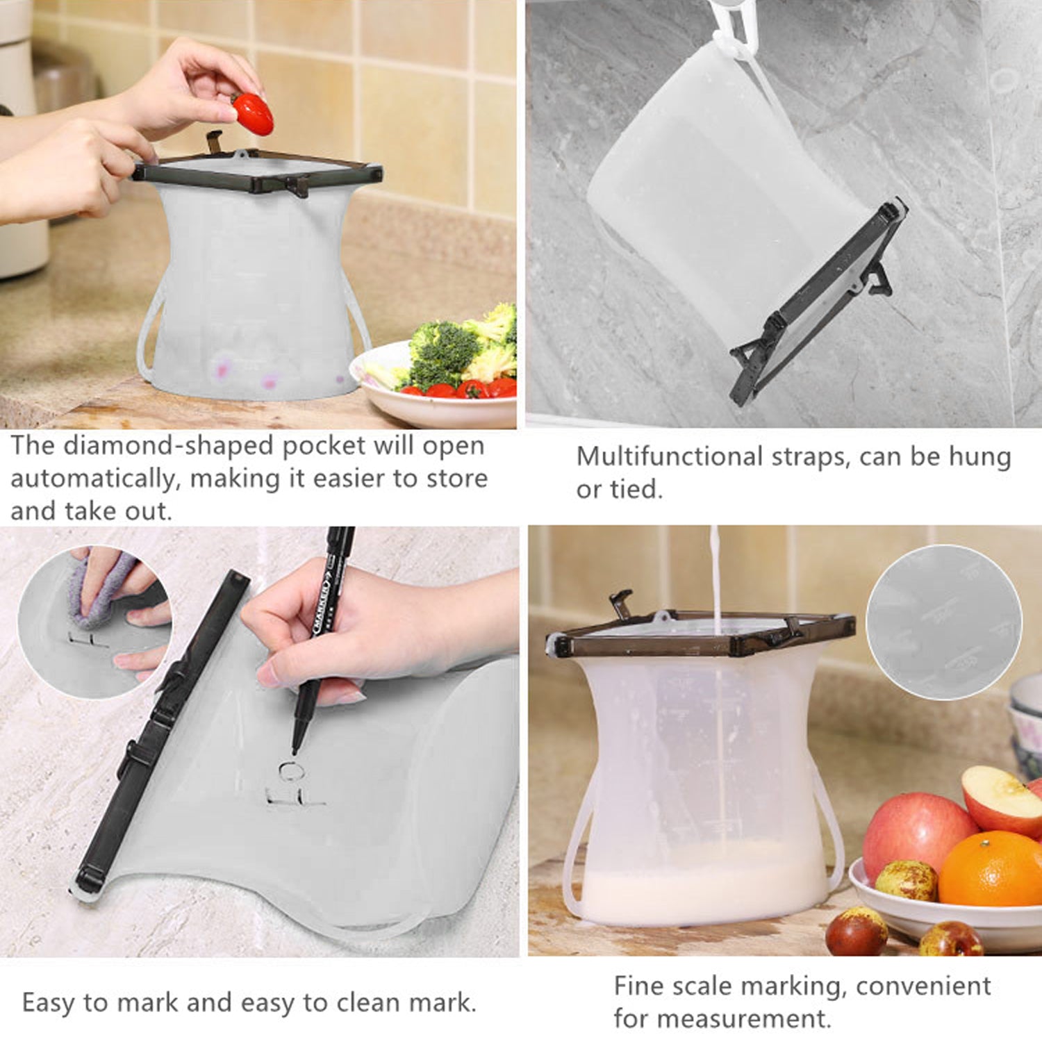 5985 Reusable Silicone Food Storage Bag 3 Bag Set Leakproof Lock Reusable Flat Bottom Freezer Bags Sandwich Bags