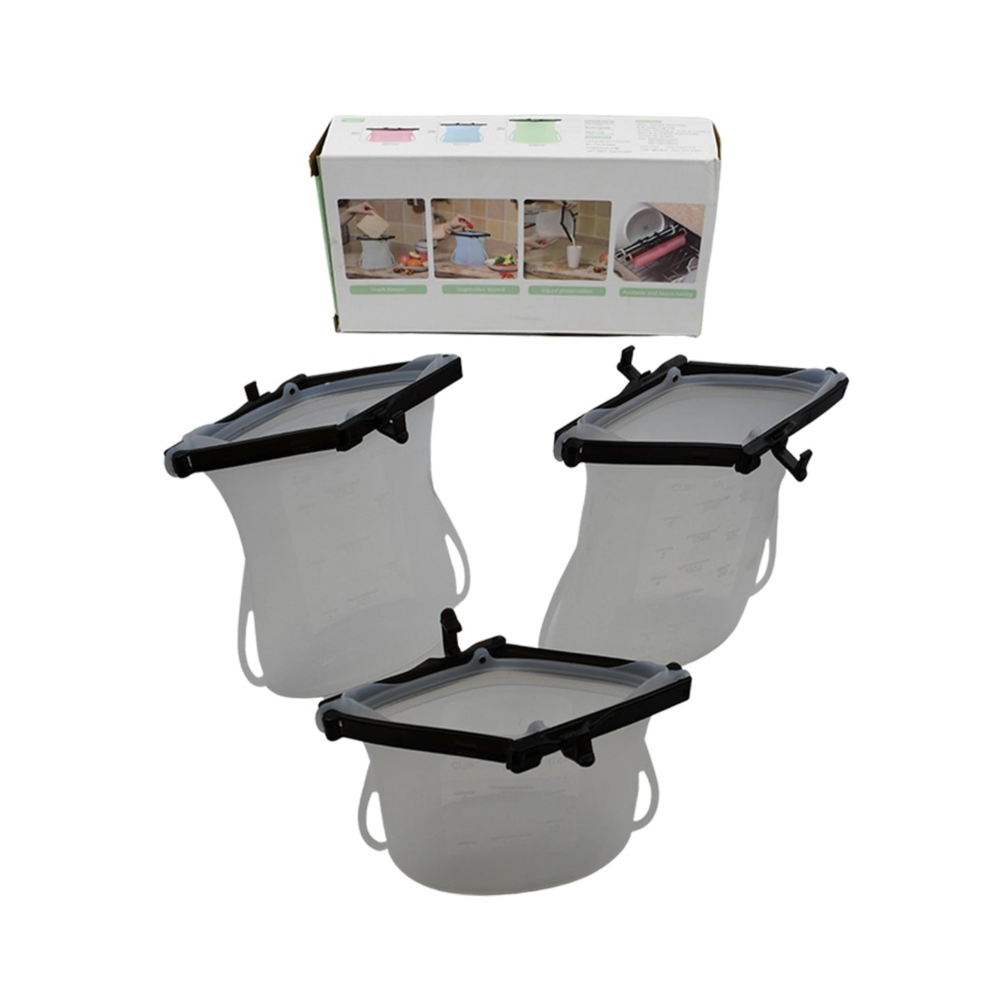 5985 Reusable Silicone Food Storage Bag 3 Bag Set Leakproof Lock Reusable Flat Bottom Freezer Bags Sandwich Bags